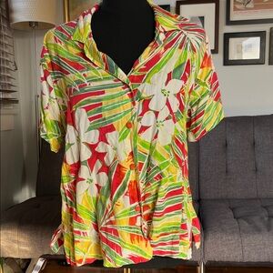 Vintage Jams World Vibrant Floral Button-Down Shirt Size L